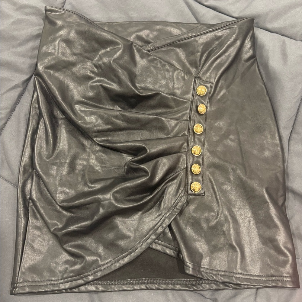 SHEIN Black Mini Skirt with Gold Button Detail